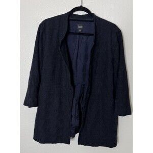 Eileen Fisher Wool Blazer Jacket Women’s  Embroidered Knit Black Blue Size L